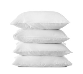 Clean soft bed pillows on white background