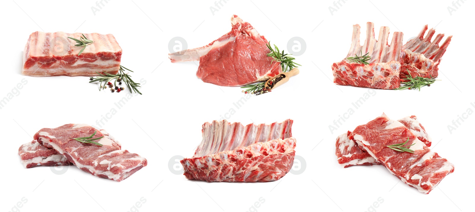 Image of Set of raw ribs on white background