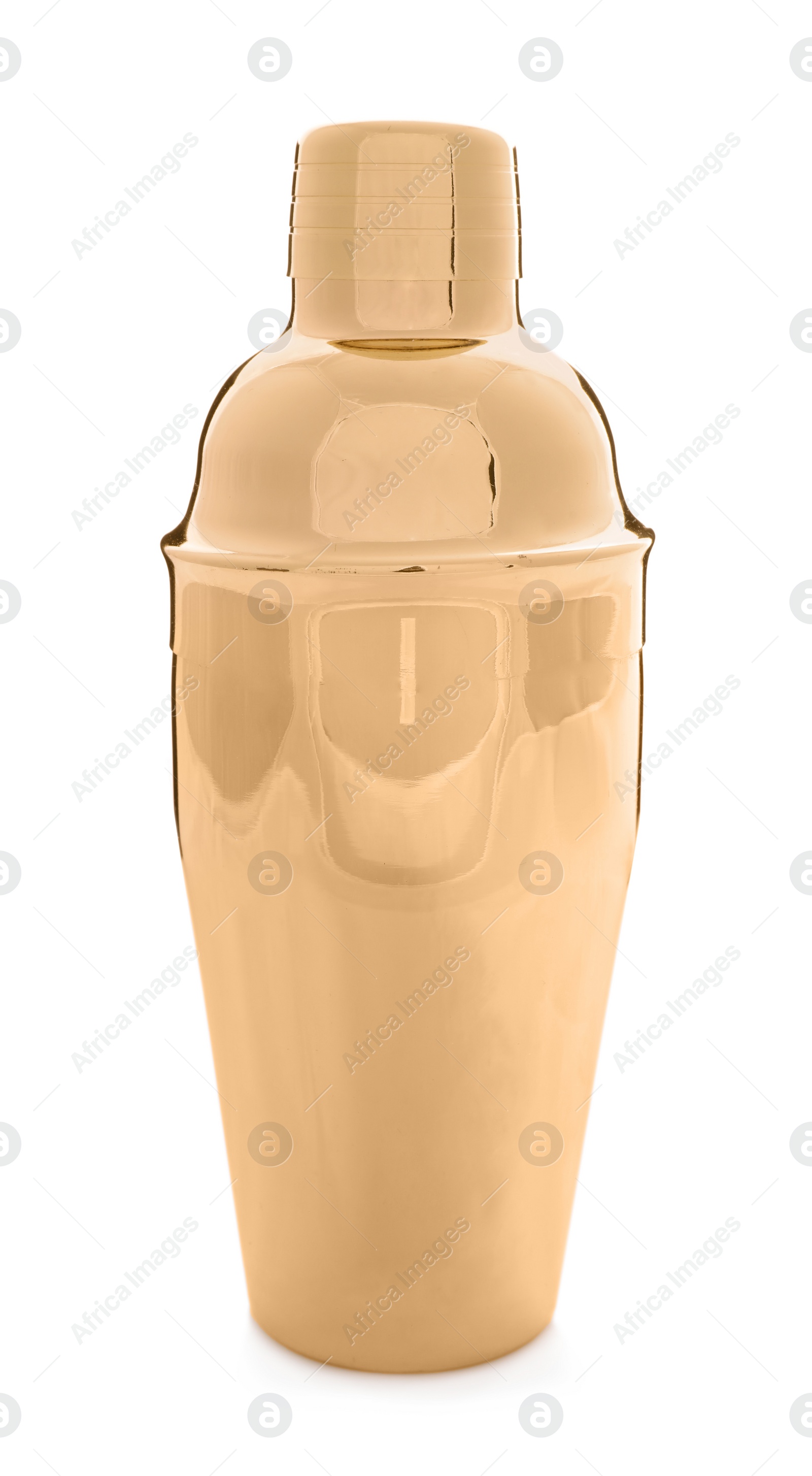 Photo of New metal cocktail shaker isolated on white