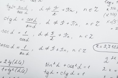 Photo of Sheet of paper with many different mathematical formulas