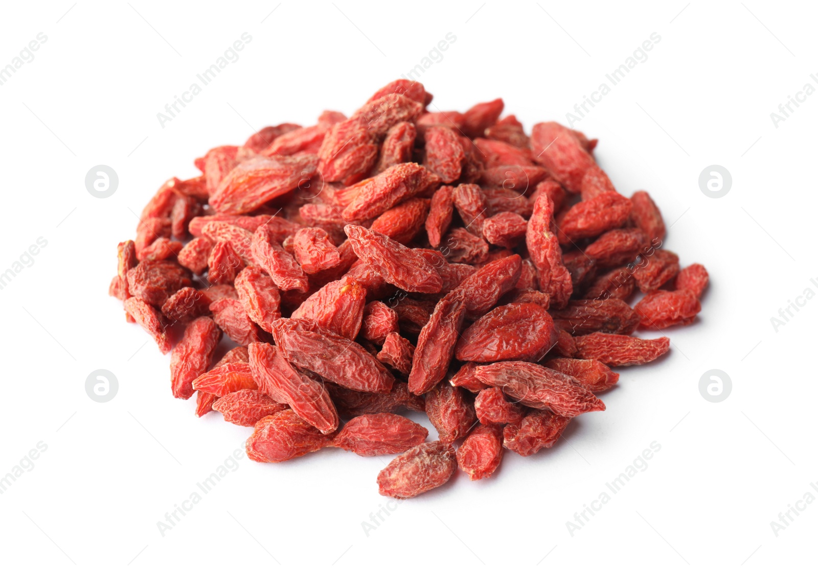 Photo of Pile of dried goji berries on white background