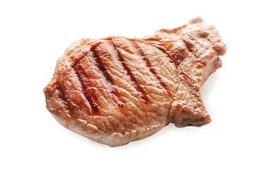 Photo of Delicious grilled steak on white background. Fresh meat