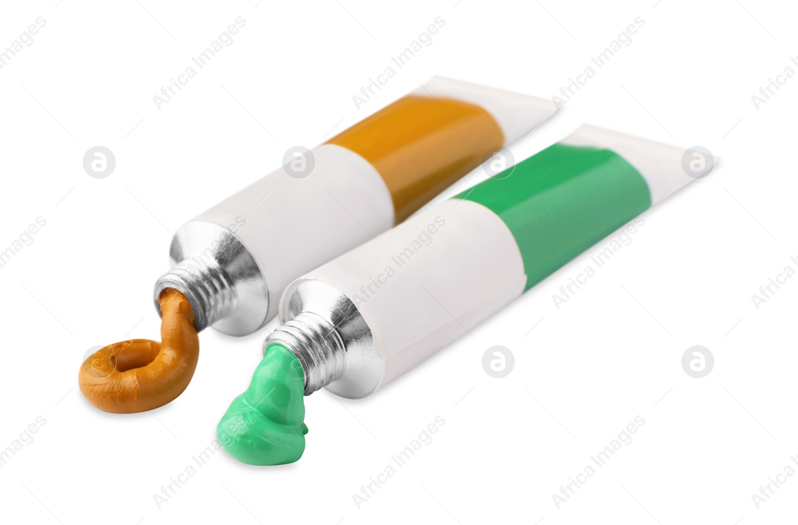 Photo of Tubes with oil paints on white background