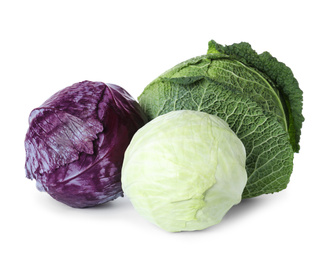 Different types of cabbage isolated on white