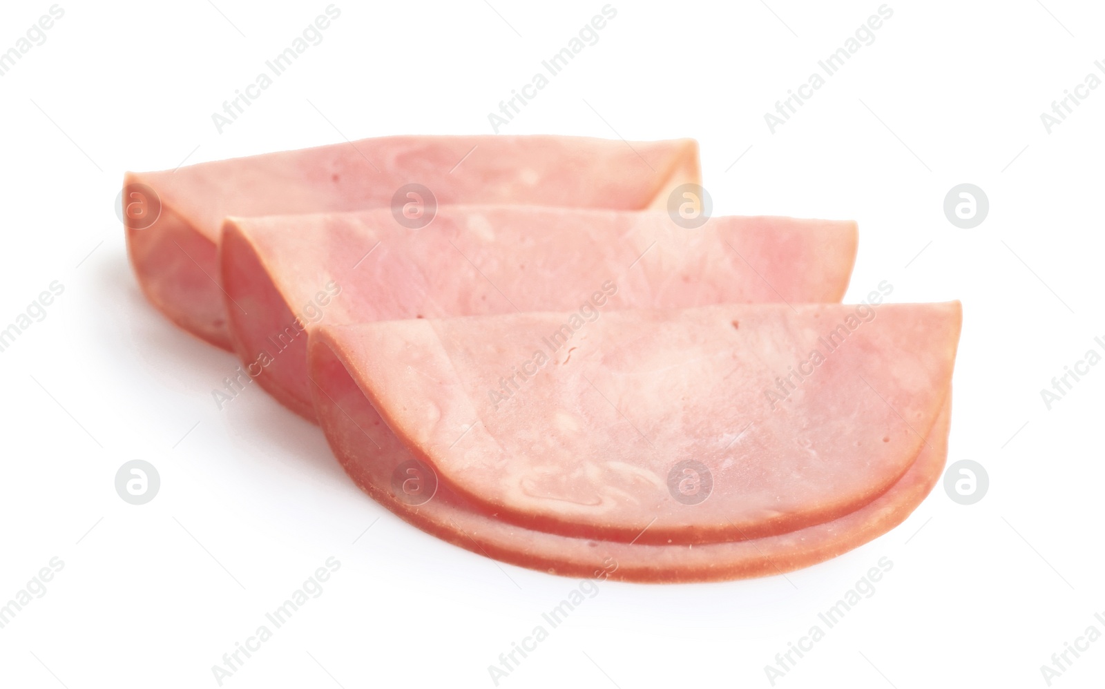 Photo of Slices of tasty fresh ham isolated on white