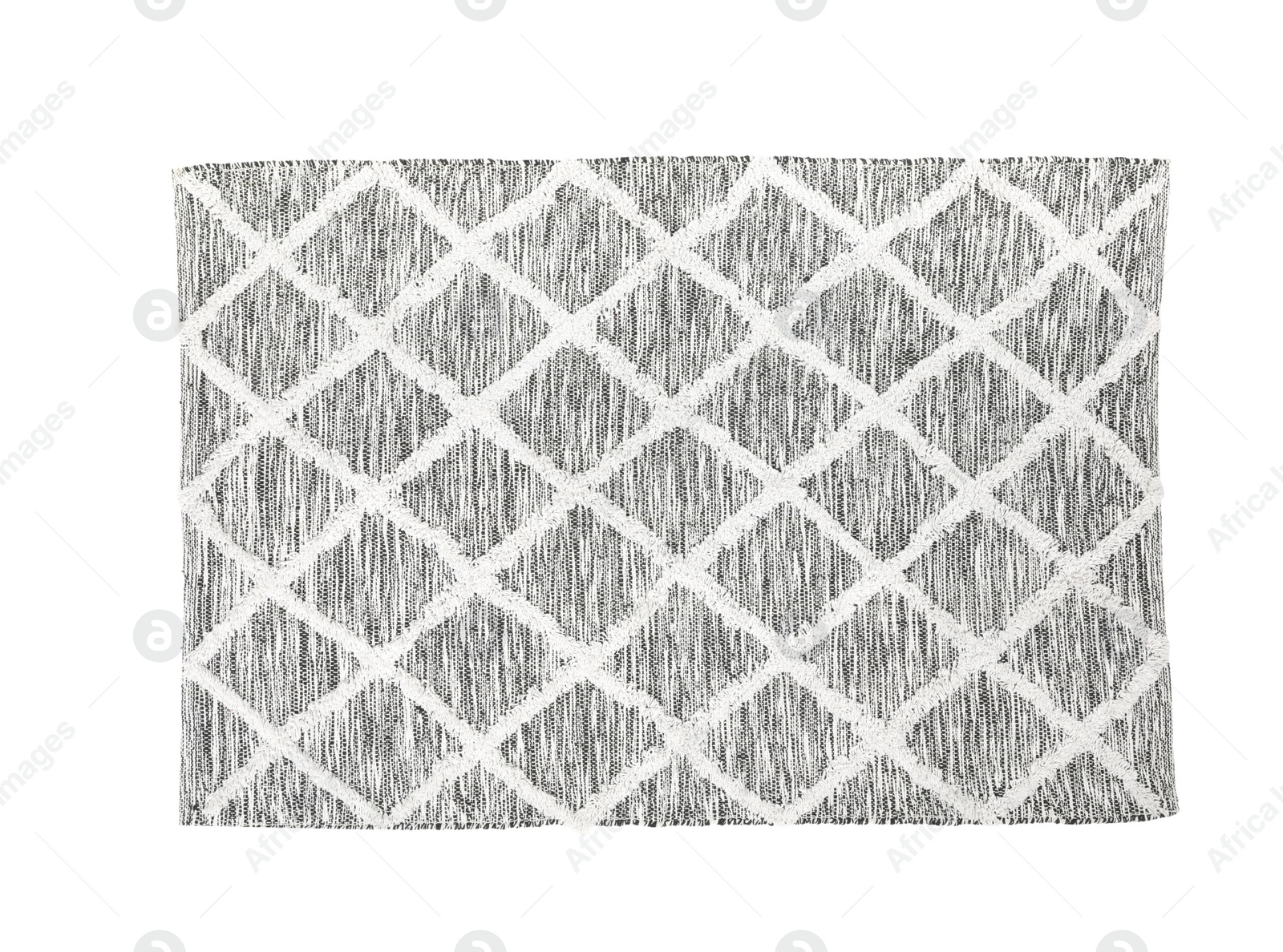 Photo of Stylish grey rug isolated on white, top view. Interior accessory