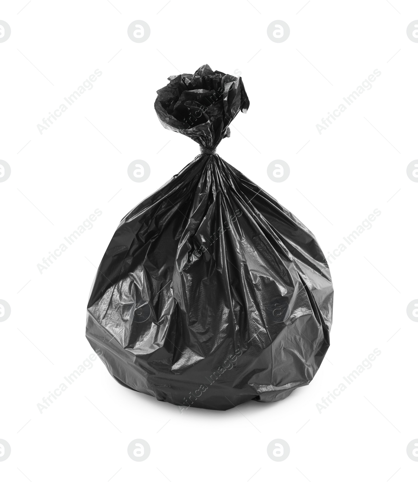 Photo of Black plastic garbage bag isolated on white