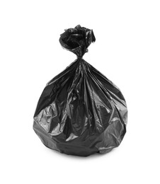 Photo of Black plastic garbage bag isolated on white