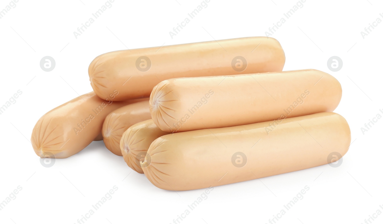 Photo of Fresh raw sausages isolated on white. Meat product