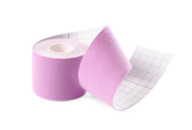 Photo of Violet kinesio tape in roll on white background
