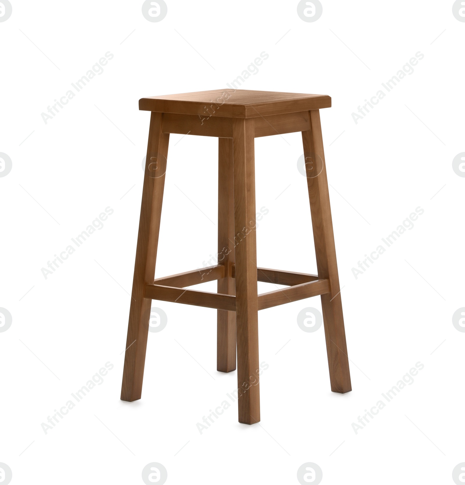 Photo of Stylish wooden stool isolated on white. Interior element