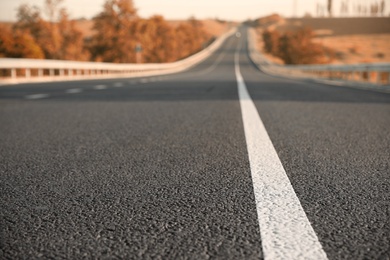 Beautiful view of empty asphalt highway. Road trip