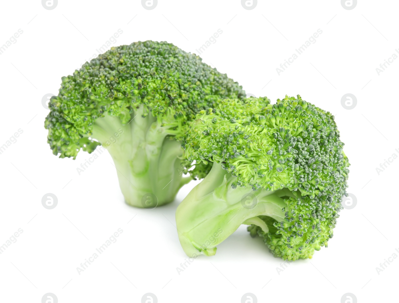 Photo of Fresh green broccoli on white background. Organic food