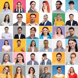 Image of Many people in glasses on different backgrounds, collection of photos