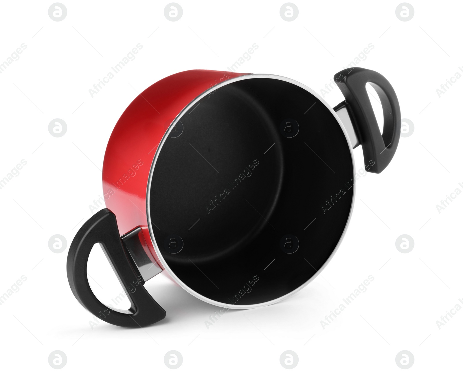 Photo of Modern red clean saucepan isolated on white