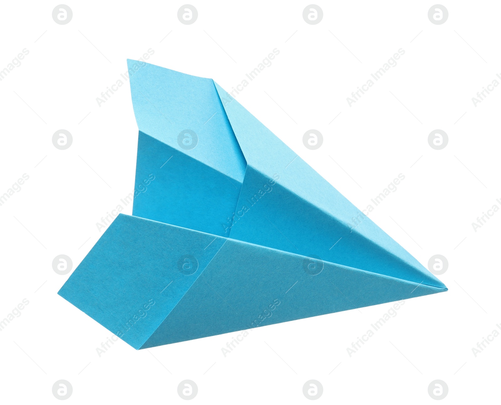 Photo of Handmade light blue paper plane isolated on white