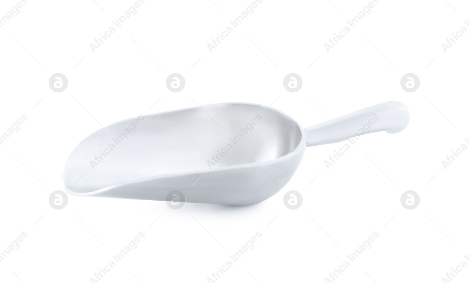 Photo of Clean shiny metal scoop isolated on white