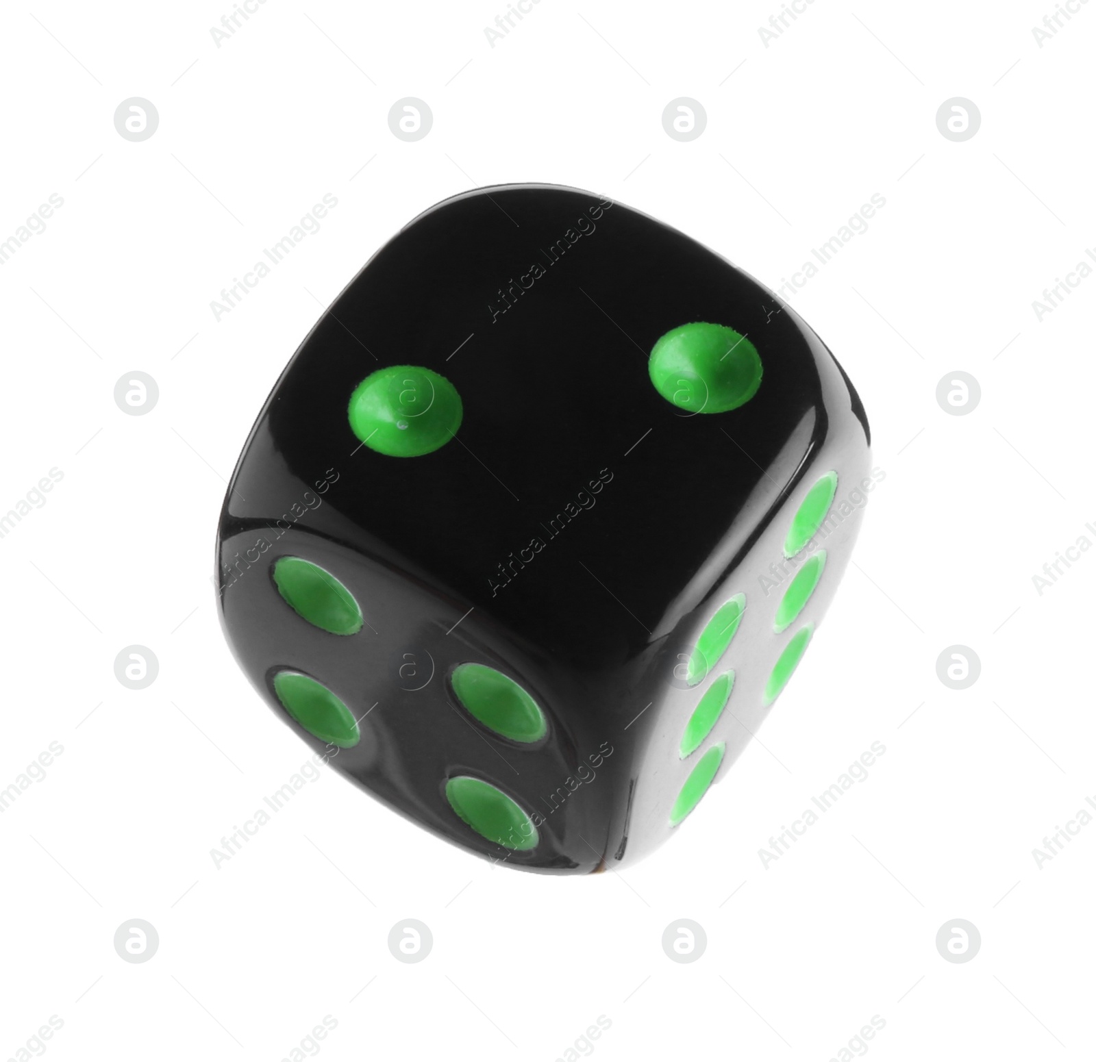 Photo of One black game dice isolated on white