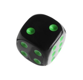 One black game dice isolated on white