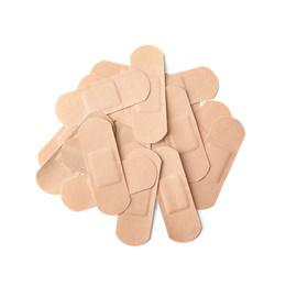 Photo of Medical sticking plasters isolated on white. First aid item