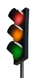 Image of Traffic signal with three lights isolated on white