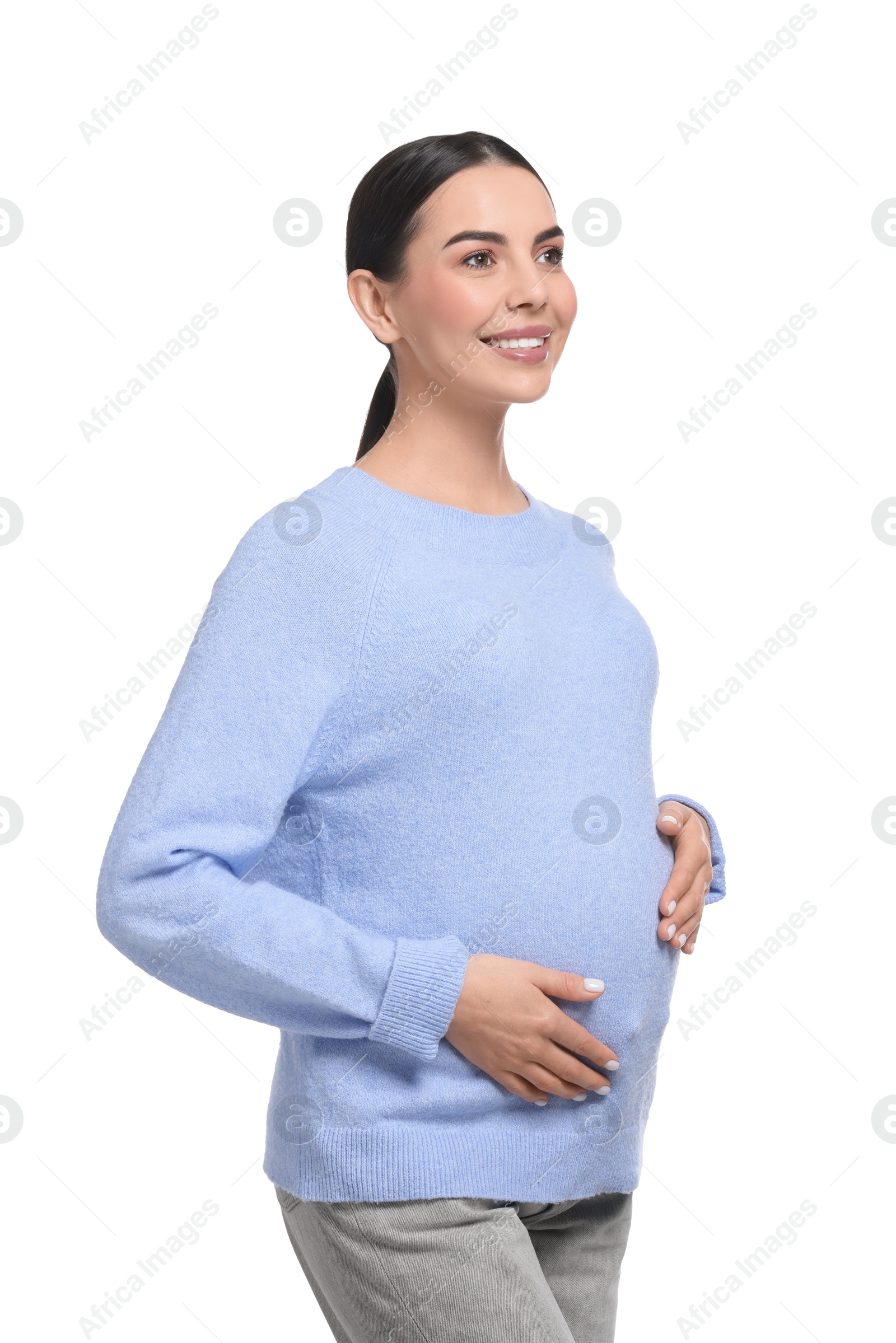 Photo of Beautiful happy pregnant woman isolated on white