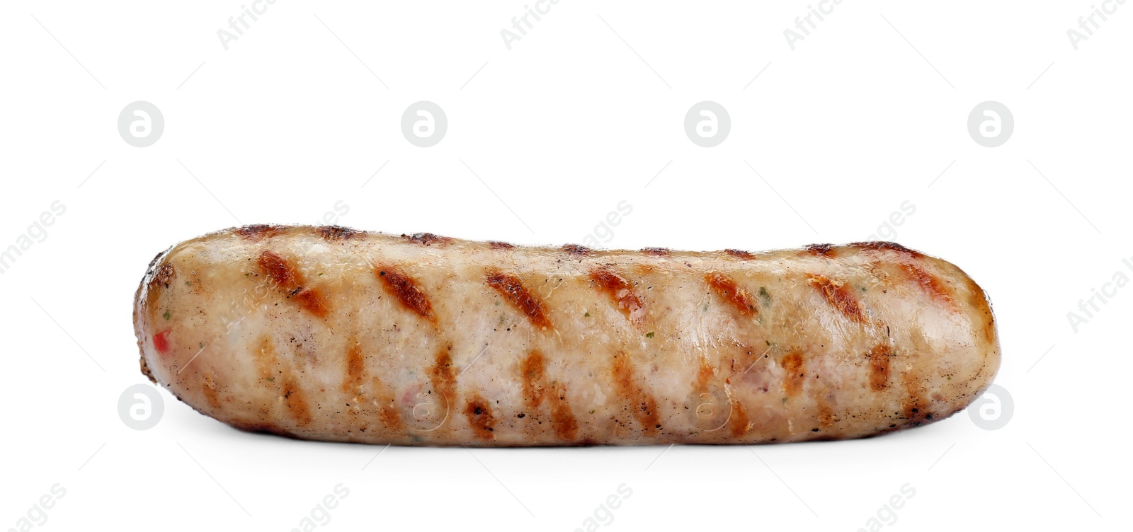 Photo of Tasty fresh grilled sausage isolated on white