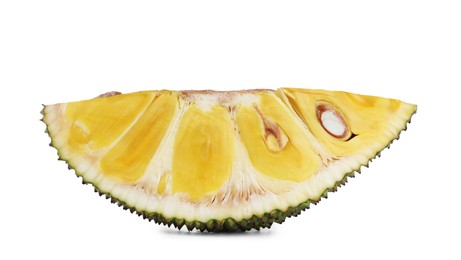 Slice of delicious cut fresh exotic jackfruit isolated on white