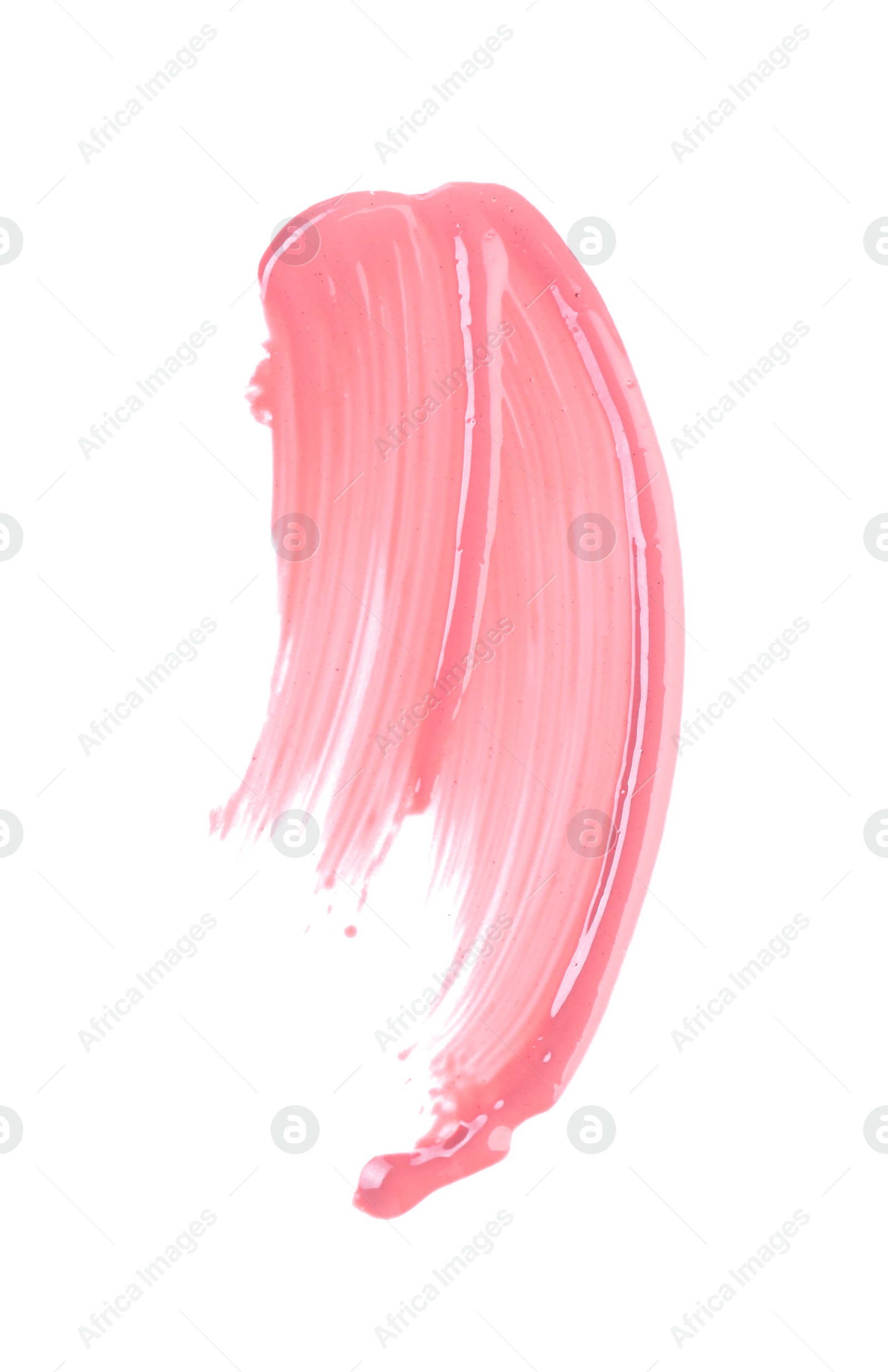 Photo of Strokes of pink lip gloss isolated on white, top view