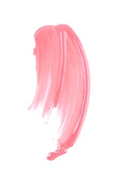 Strokes of pink lip gloss isolated on white, top view