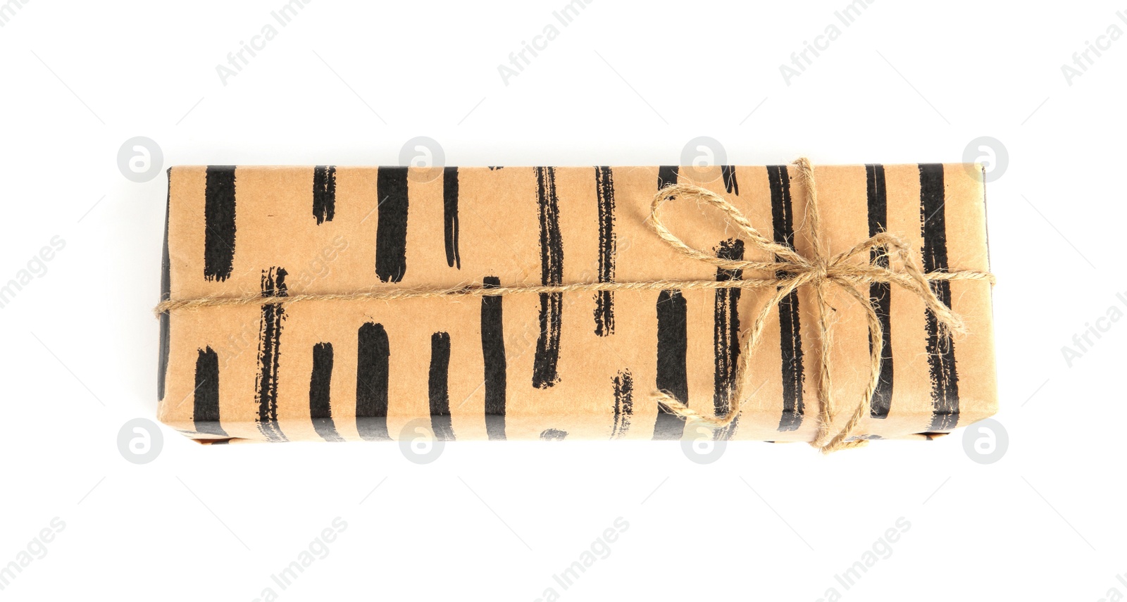 Photo of Beautiful gift box with twine on white background