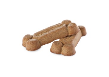 Photo of Bone shaped dog cookies on white background