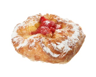 Photo of Danish pastry with strawberries isolated on white