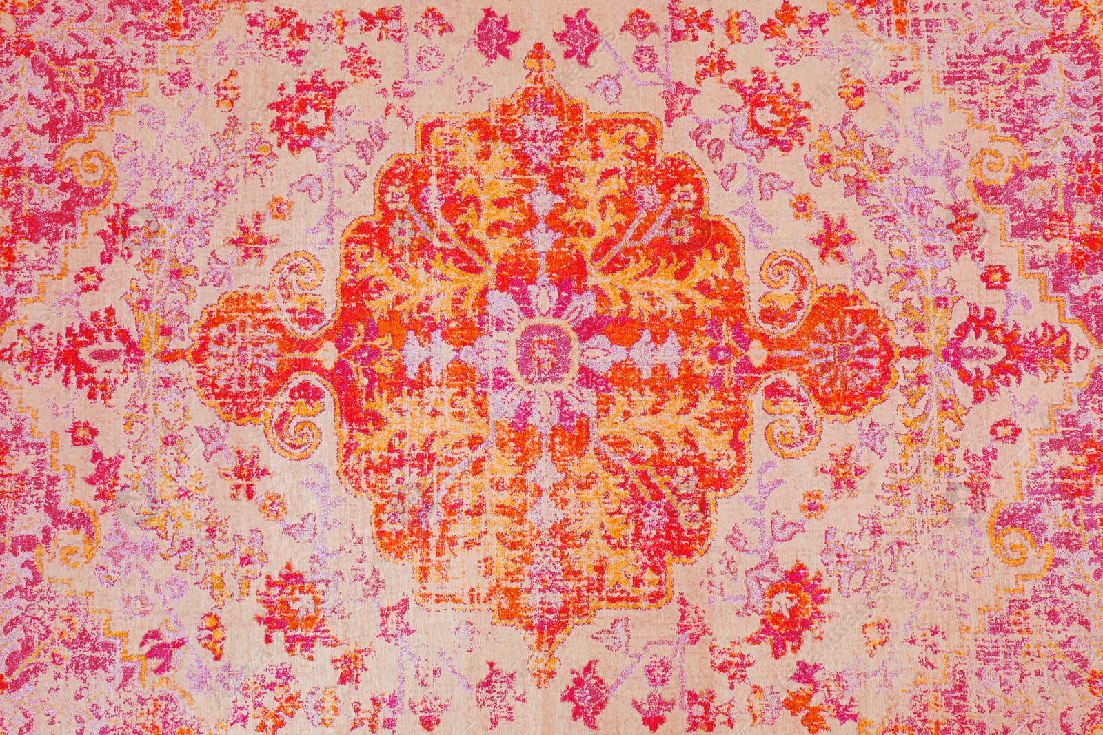 Image of Soft carpet with beautiful pattern as background, top view