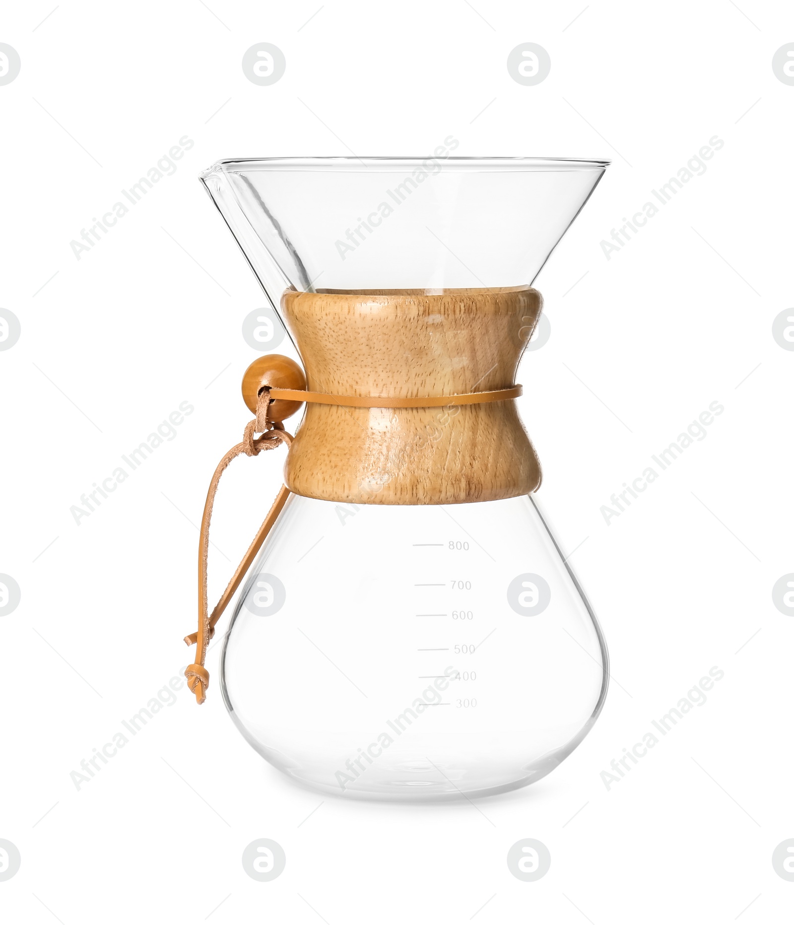 Photo of Empty glass chemex coffeemaker isolated on white