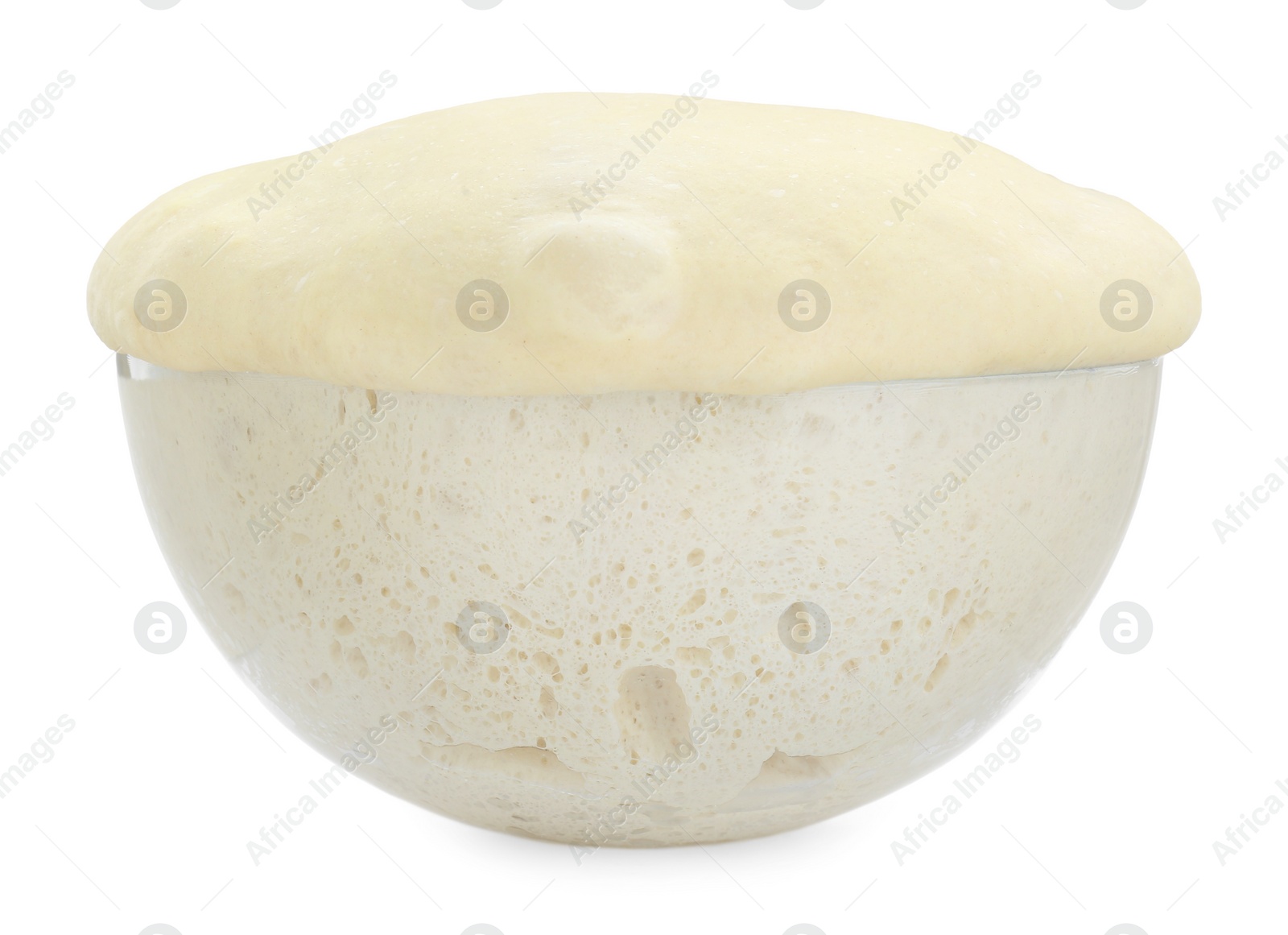 Photo of Bowl of fresh yeast dough isolated on white