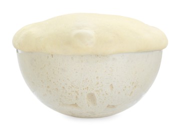 Bowl of fresh yeast dough isolated on white