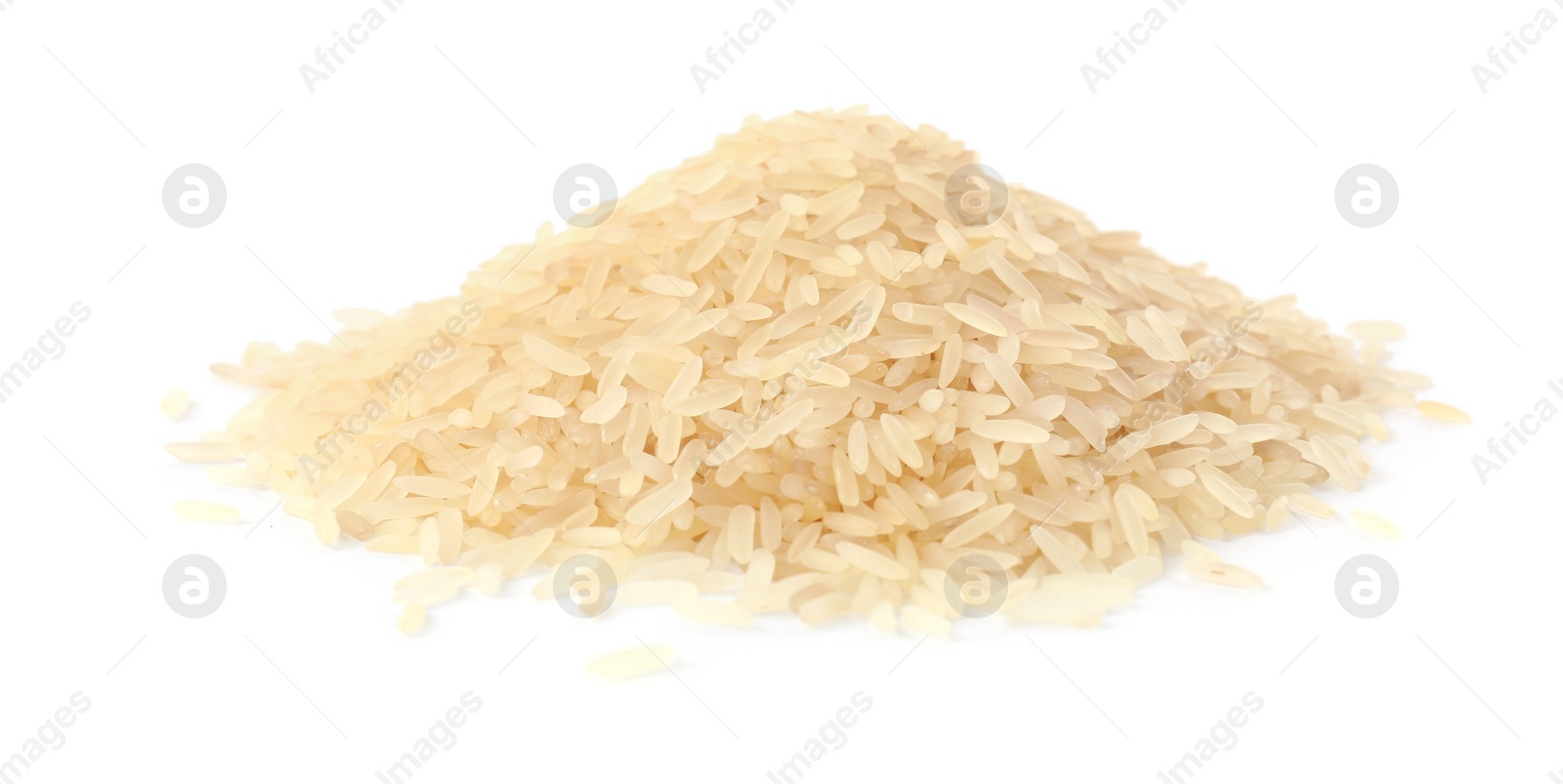 Photo of Pile of raw rice isolated on white