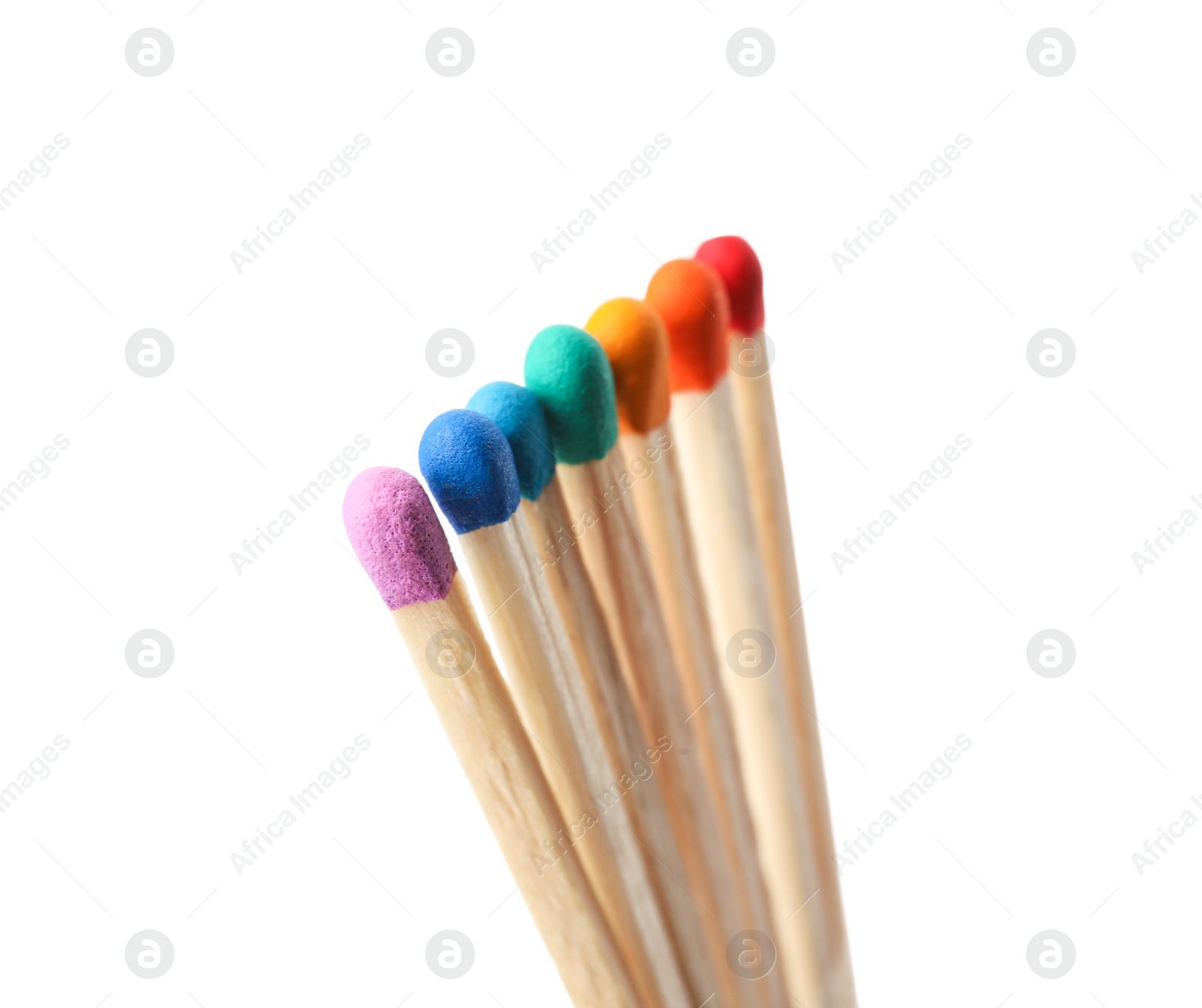 Photo of Matches with colorful heads on white background