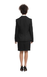Photo of Businesswoman in suit on white background, back view