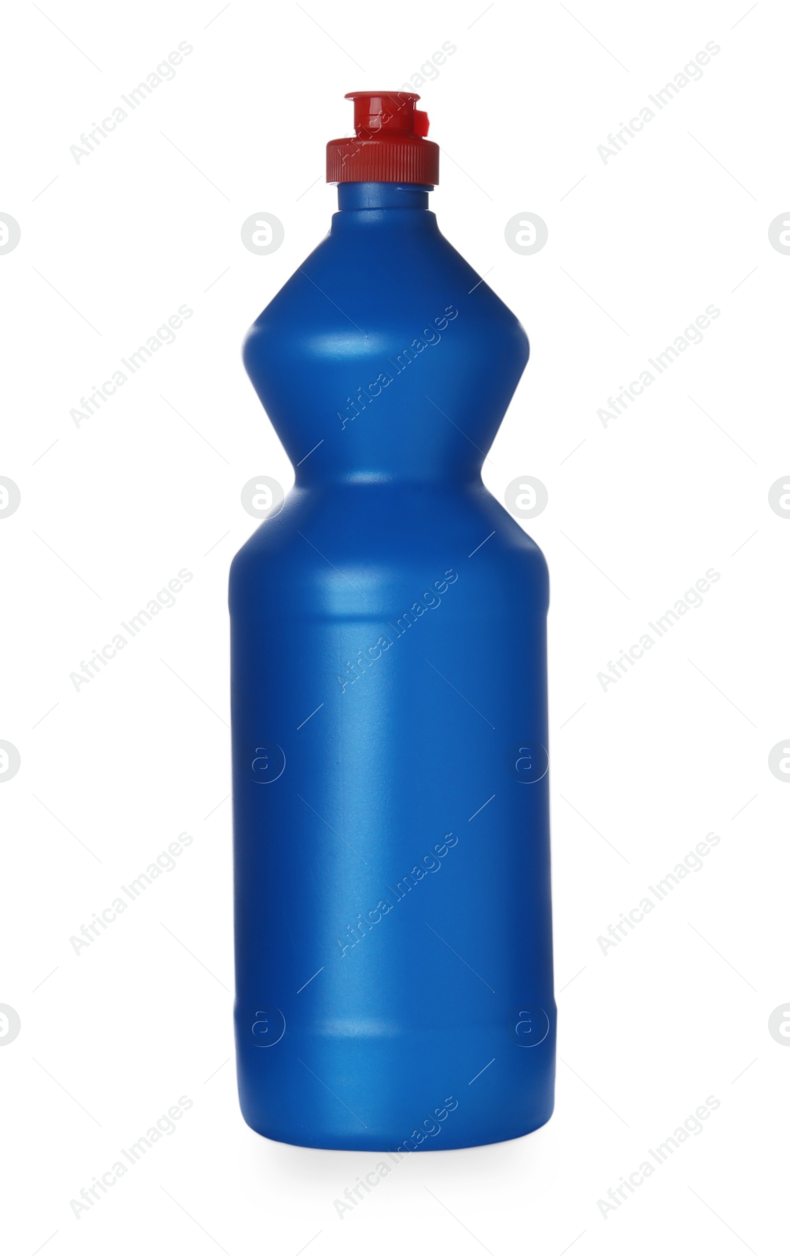 Photo of Dark blue bottle of cleaning product isolated on white