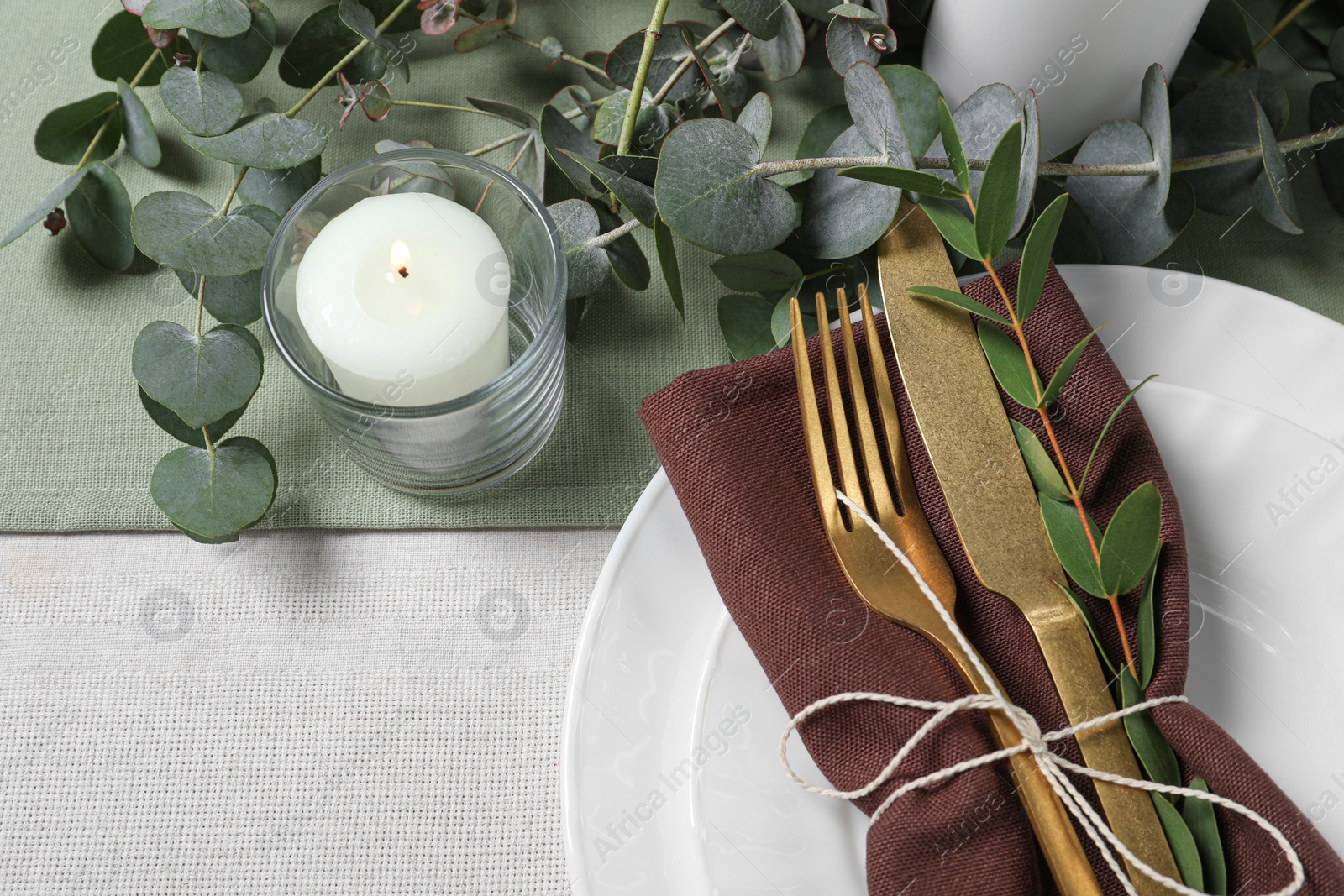 Photo of Stylish elegant table setting for festive dinner, above view