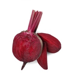 Cut fresh red beet isolated on white, top view