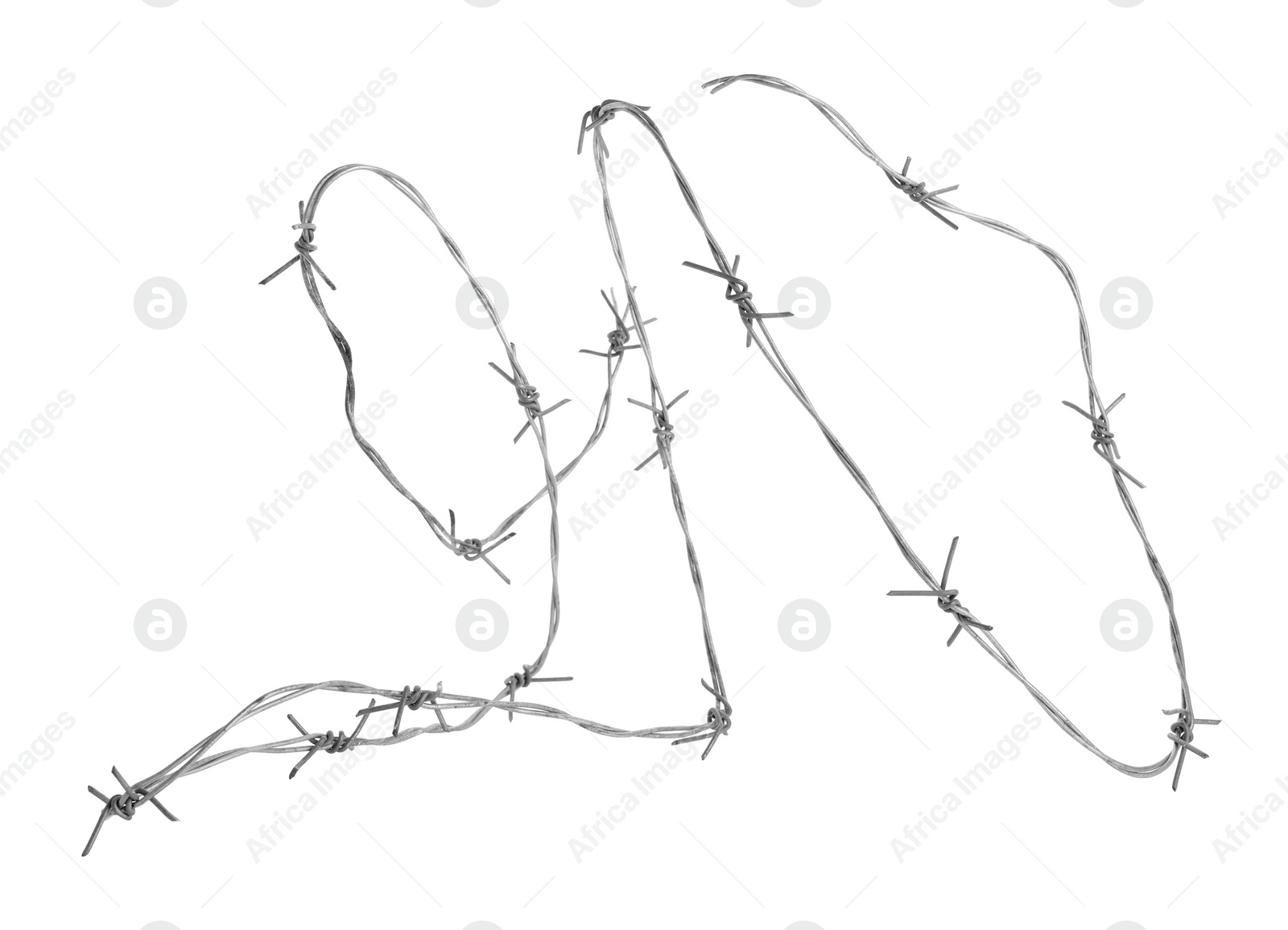 Photo of Shiny metal barbed wire isolated on white