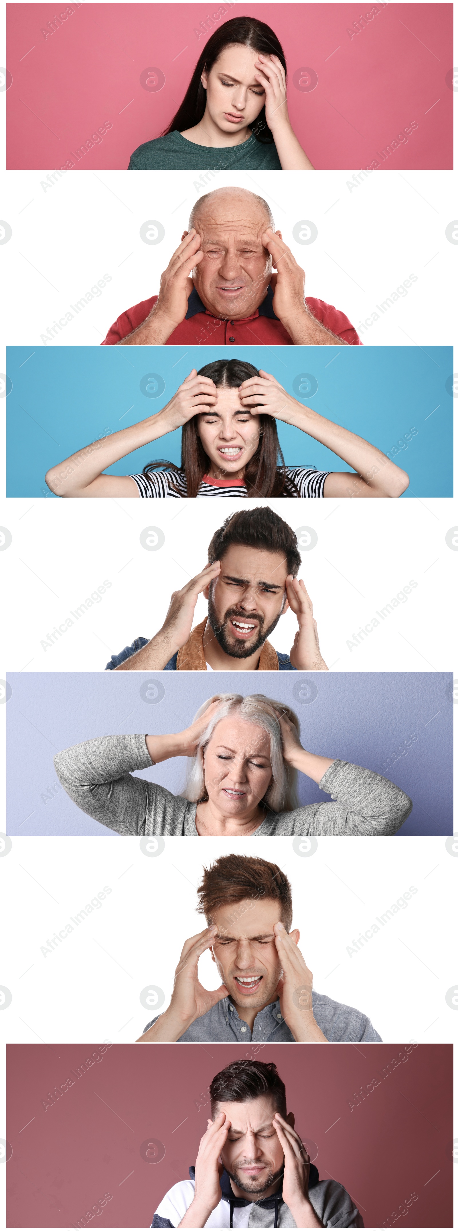 Image of Collage with stressed people on different color backgrounds