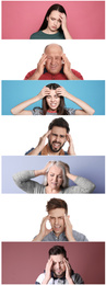 Image of Collage with stressed people on different color backgrounds