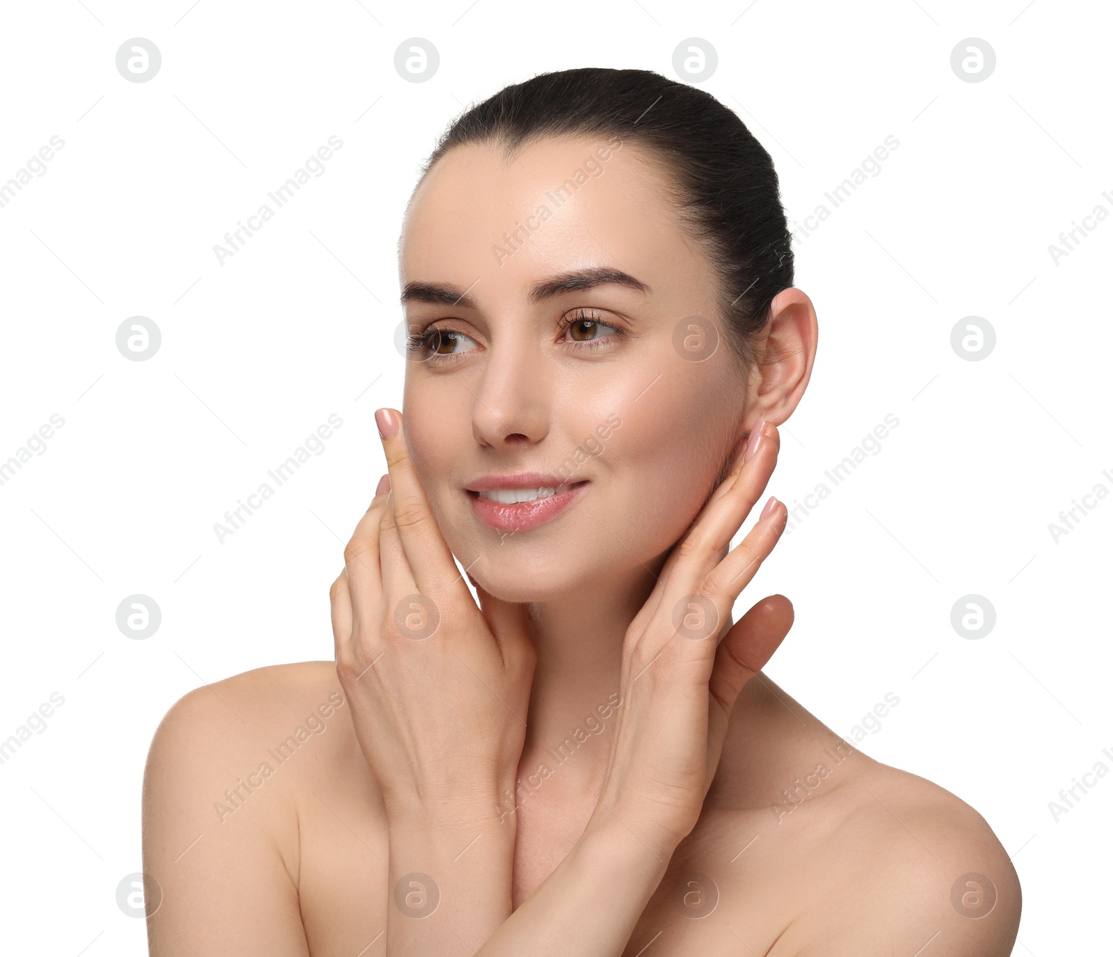 Photo of Portrait of beautiful young woman on white background