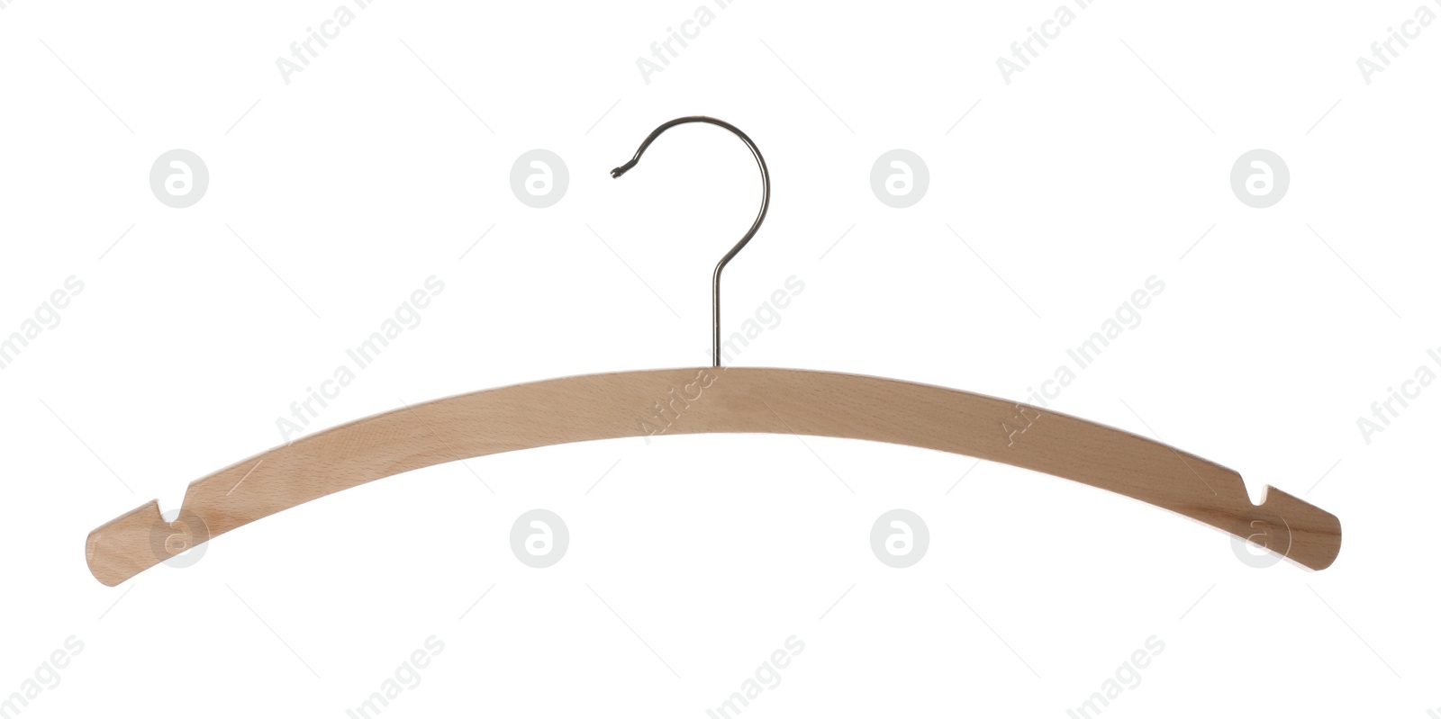 Photo of Empty hanger on white background. Wardrobe accessory