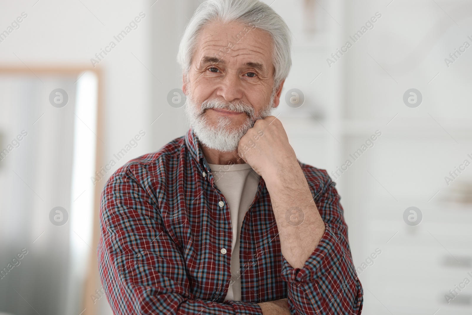 Photo of Portrait of happy grandpa with grey hair indoors