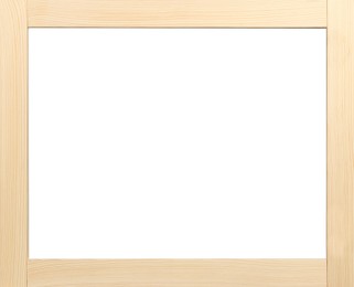 Wooden frame with blank white background. Mockup for design